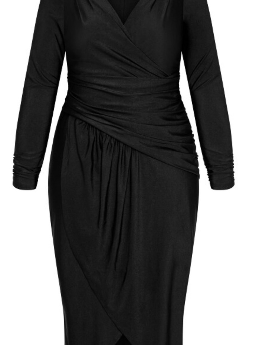 City Chic XL Marissa Black Draped Long Sleeve Wrap Midi Dress Womans 22W